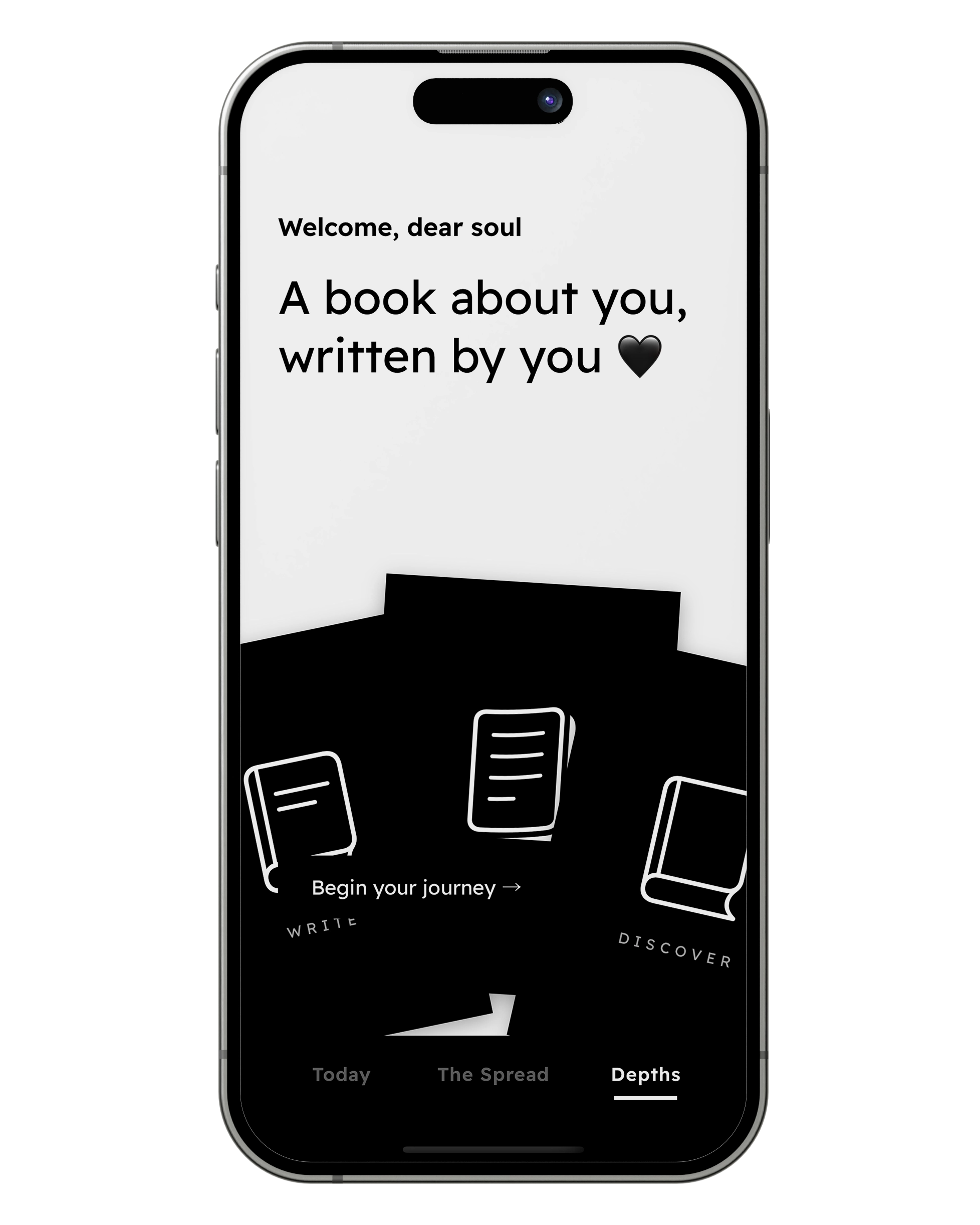 The Spread tarot journaling app interface showing daily reflection and card reading features