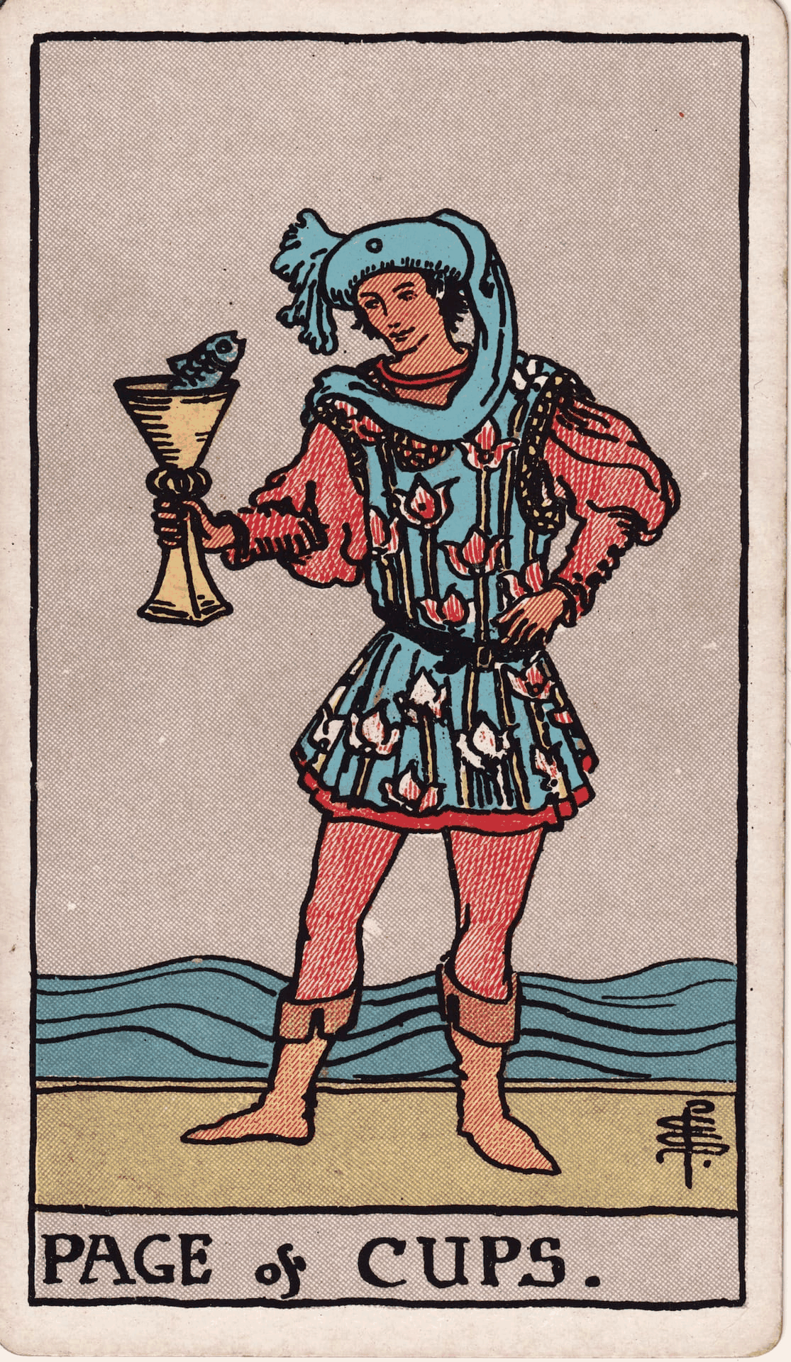 Page of Cups tarot card reversed - representing blocked creativity and communication in readings